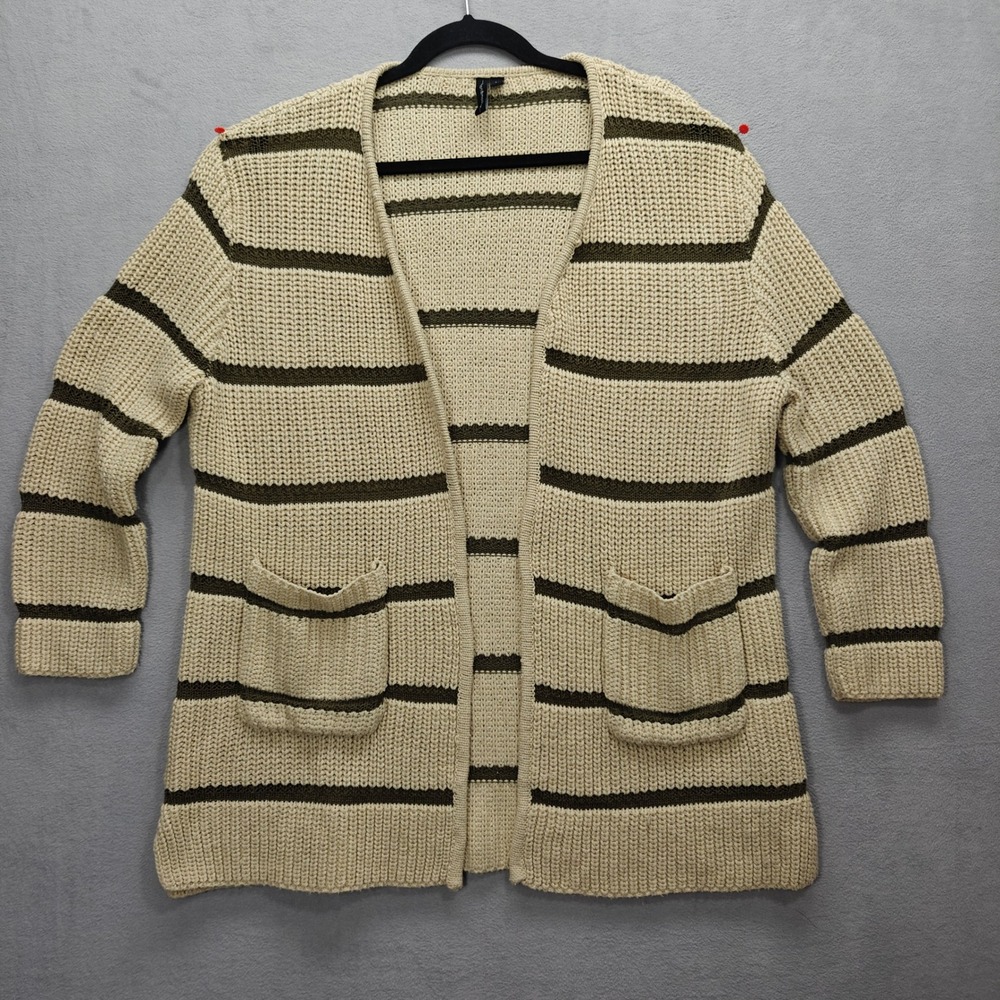 Cardigan Sweater Womens M Striped Open Front Layering Granola Earthy Chunky Knit